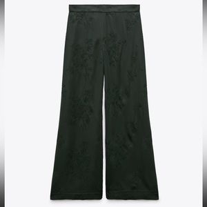 NWT Zara Embroidered Satin Effect High Waisted Pants
